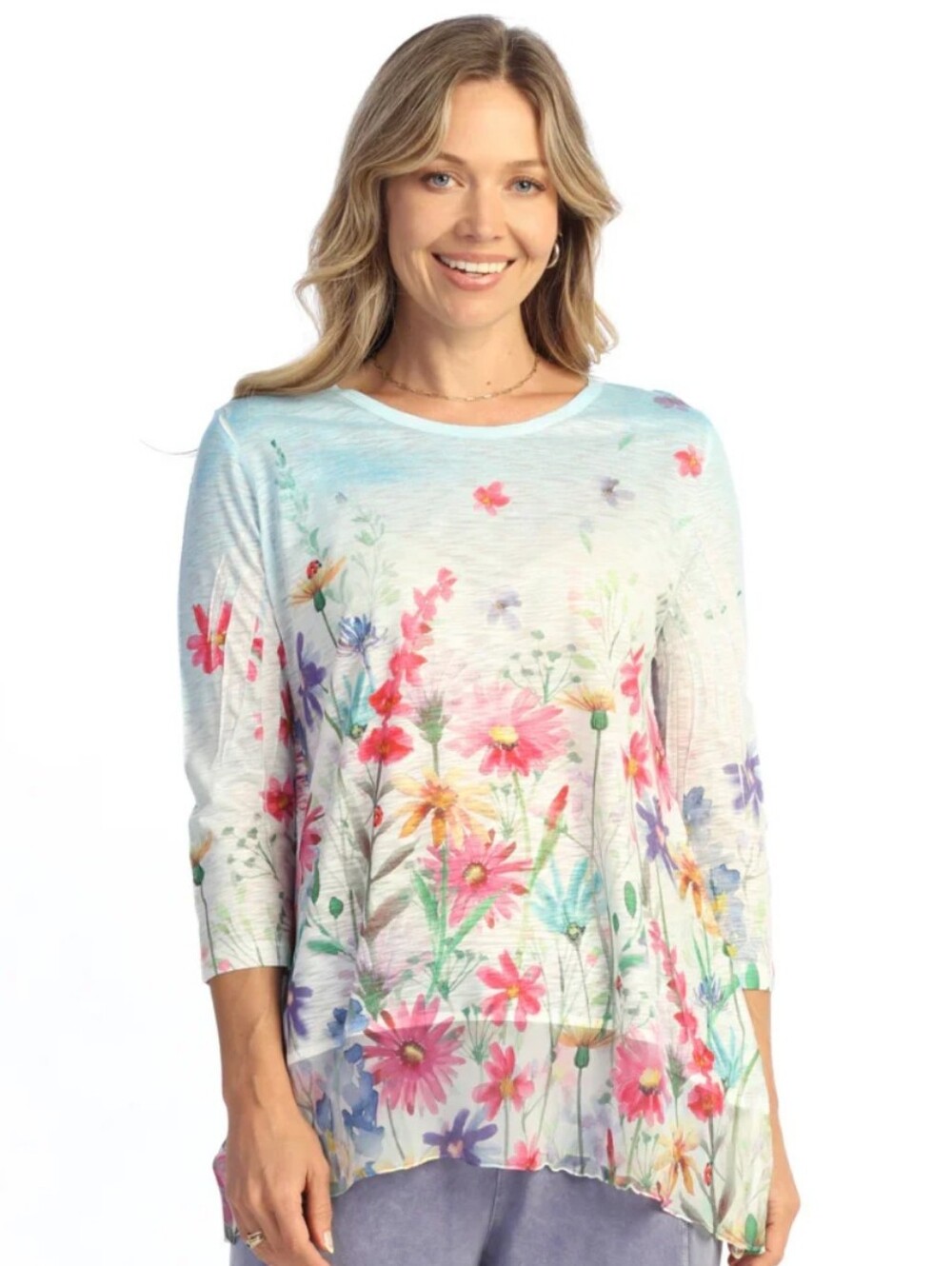 Jess & Jane Floral Watercolor Lightweight Knit Sweater Top Sz XL